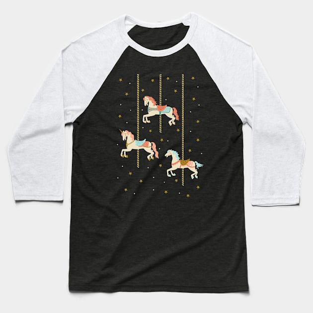 Carousel Horses Baseball T-Shirt by latheandquill